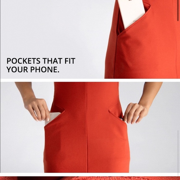 Betabrand Orange Wrinkle Free Rayon Blend Packable Shift Dress In Orange - Picture 5 of 7